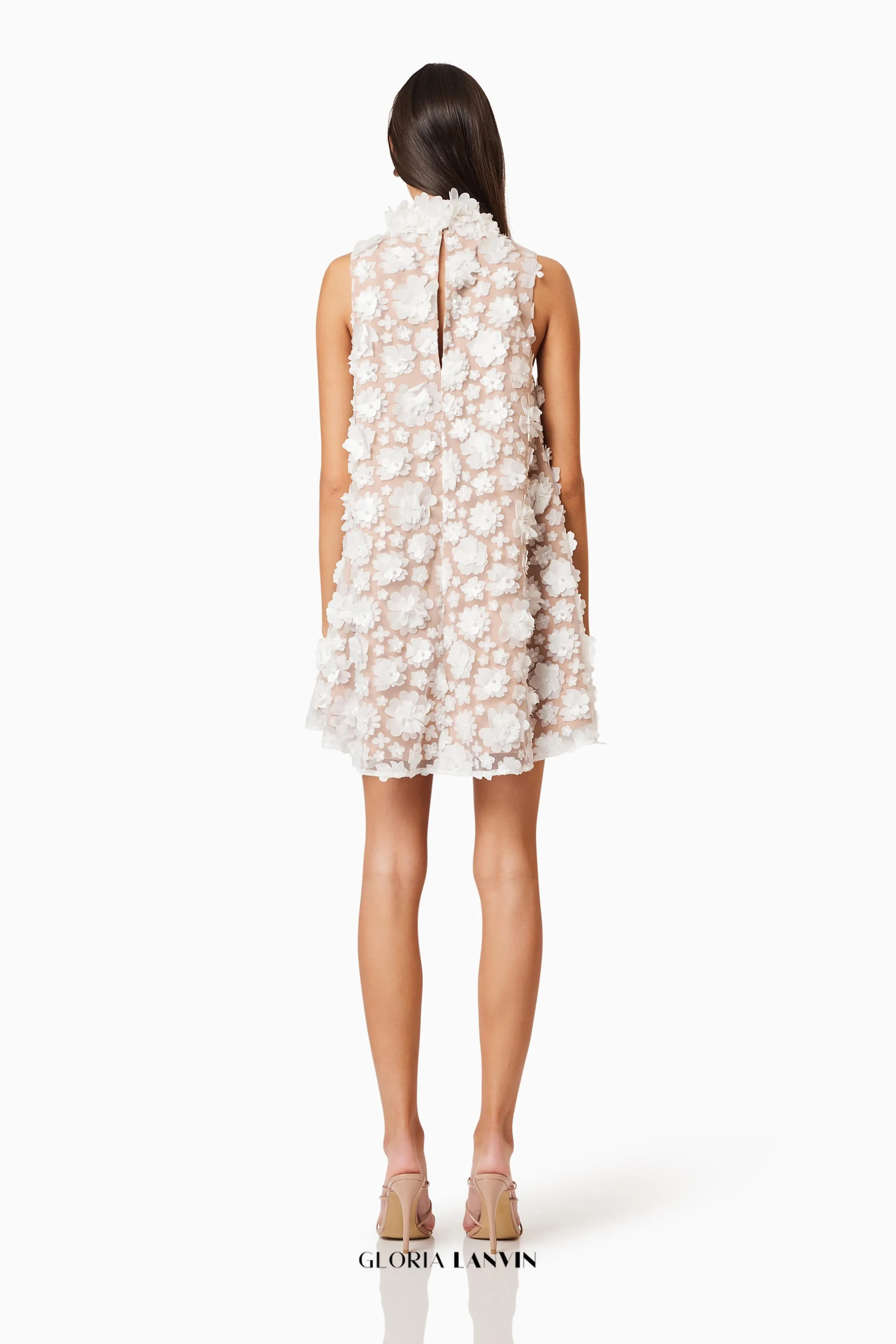 3d floral bluebell Trapeze Dress in white Gloria Lanvin