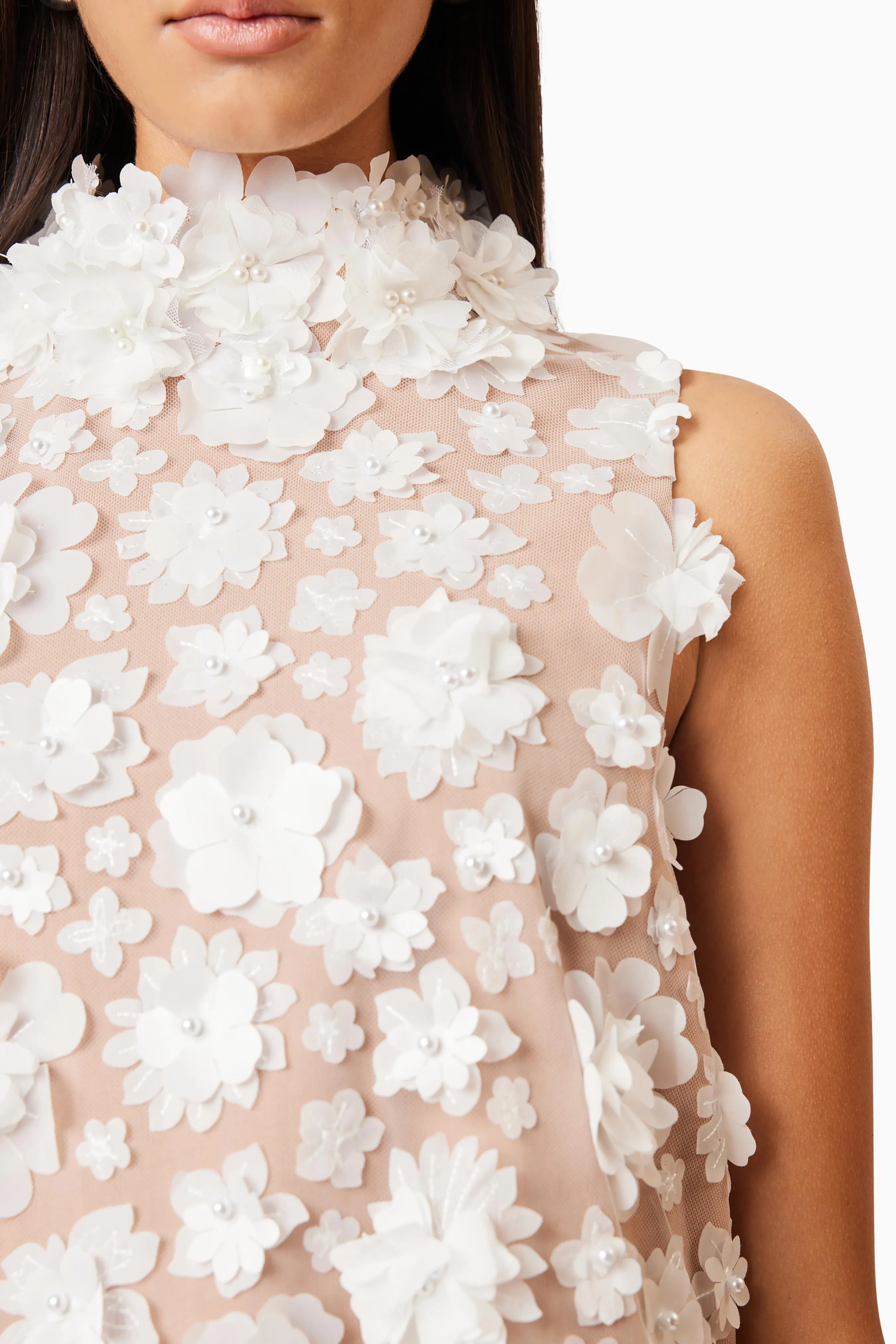 3d floral bluebell Trapeze Dress in white Gloria Lanvin