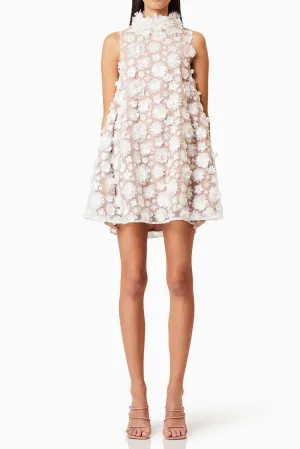 3d floral bluebell Trapeze Dress in white Gloria Lanvin