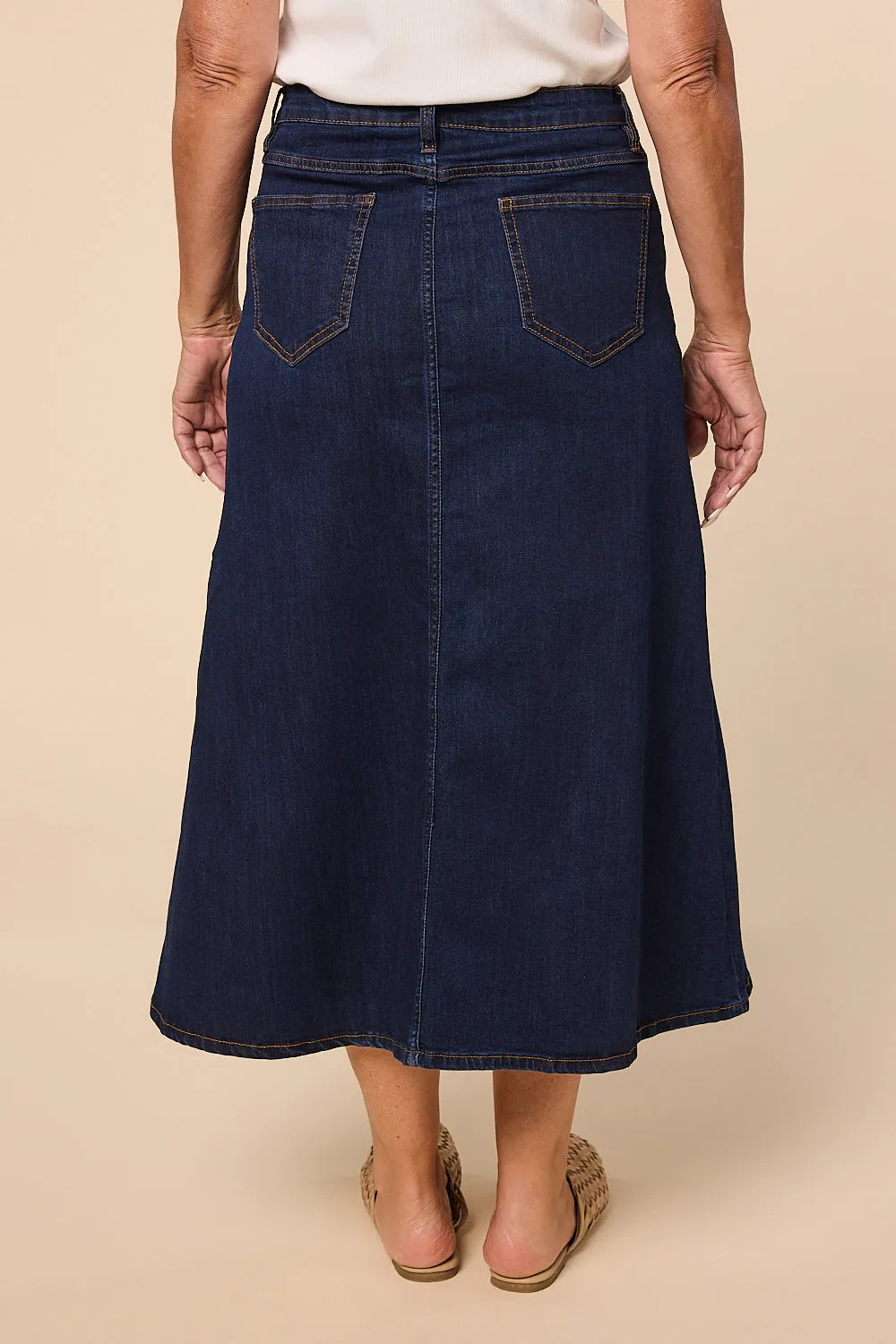 Adrift Denim A-Line Skirt in Dark Wash Adrift
