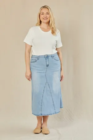 Adrift Denim Midi Skirt in Light Wash Adrift