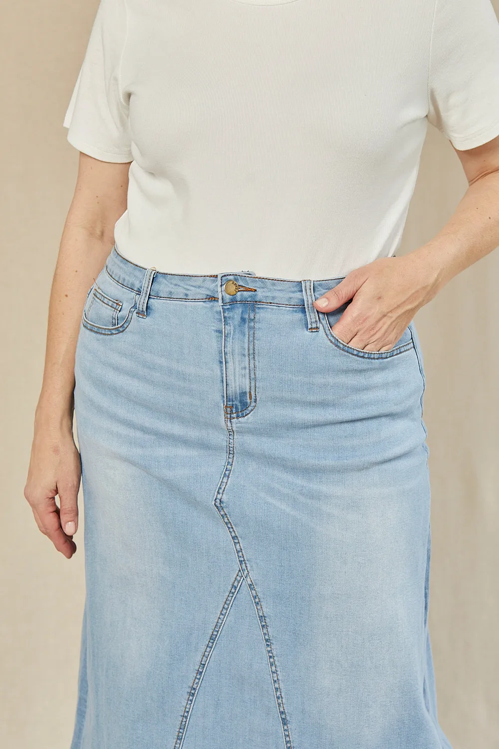Adrift Denim Midi Skirt in Light Wash Adrift