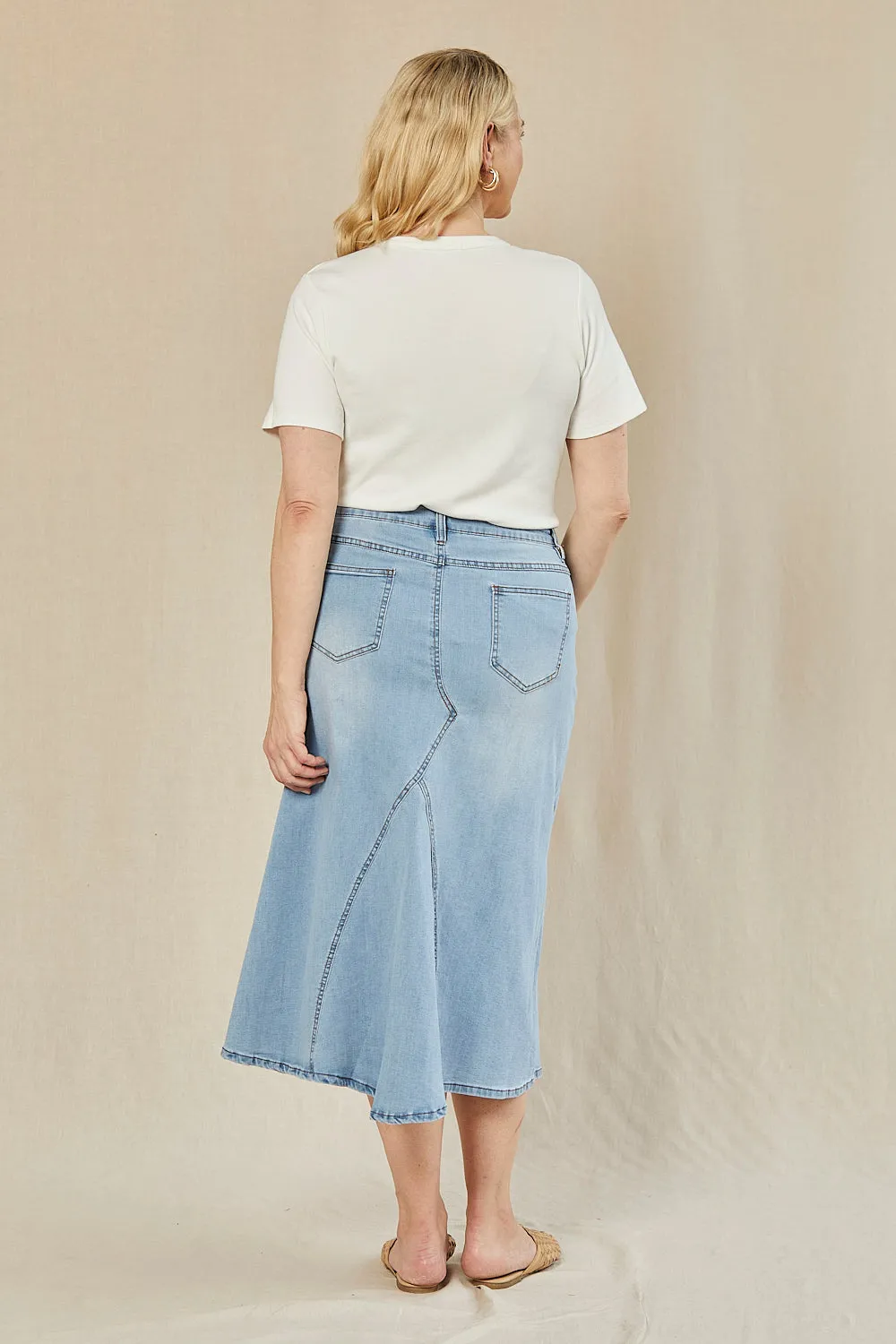Adrift Denim Midi Skirt in Light Wash Adrift