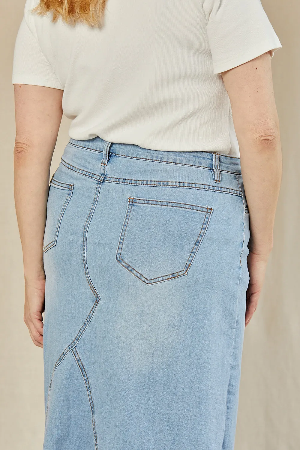 Adrift Denim Midi Skirt in Light Wash Adrift