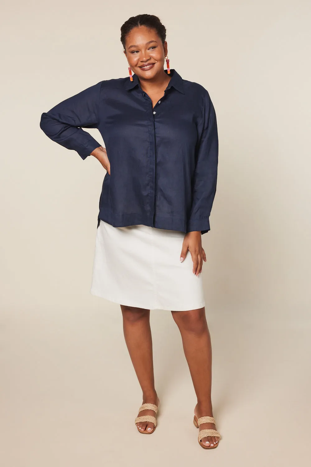 Adrift Denim Short A-Line Skirt in White Adrift