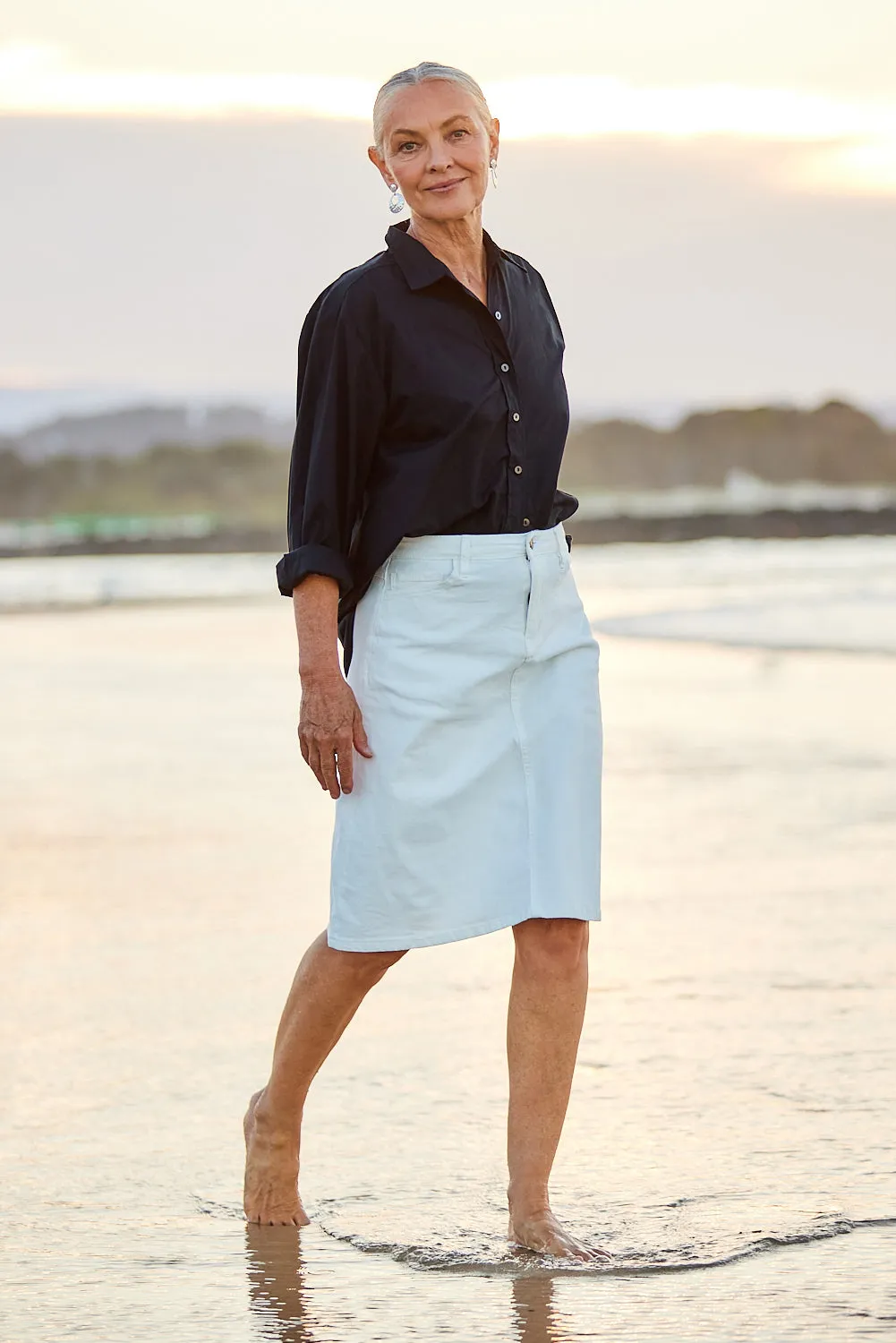 Adrift Denim Short A-Line Skirt in White Adrift