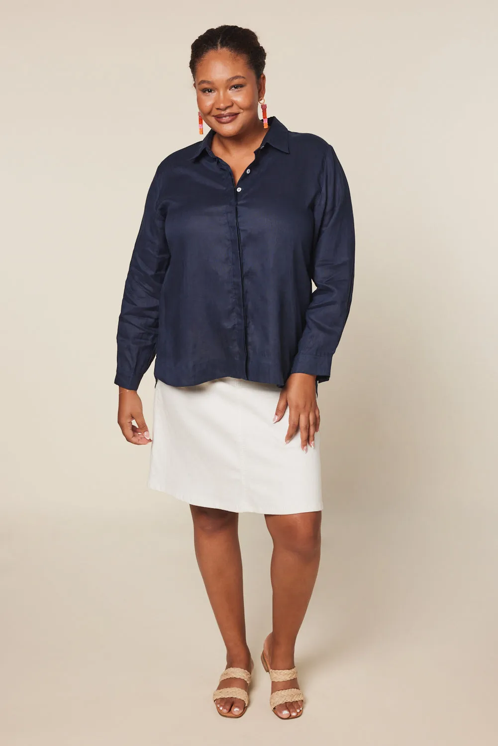 Adrift Denim Short A-Line Skirt in White Adrift
