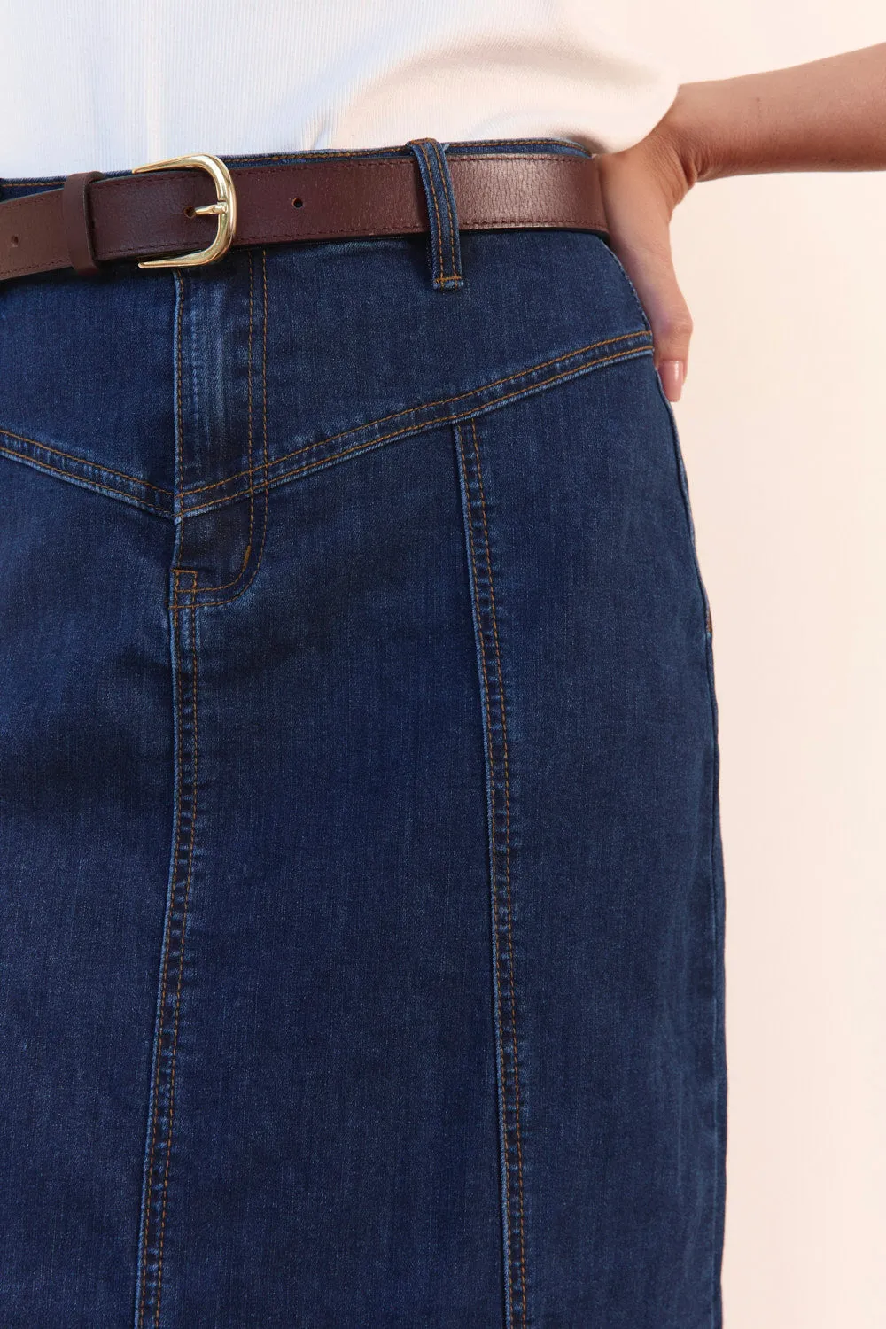 Adrift Flared Denim Maxi Skirt in Dark Wash Adrift