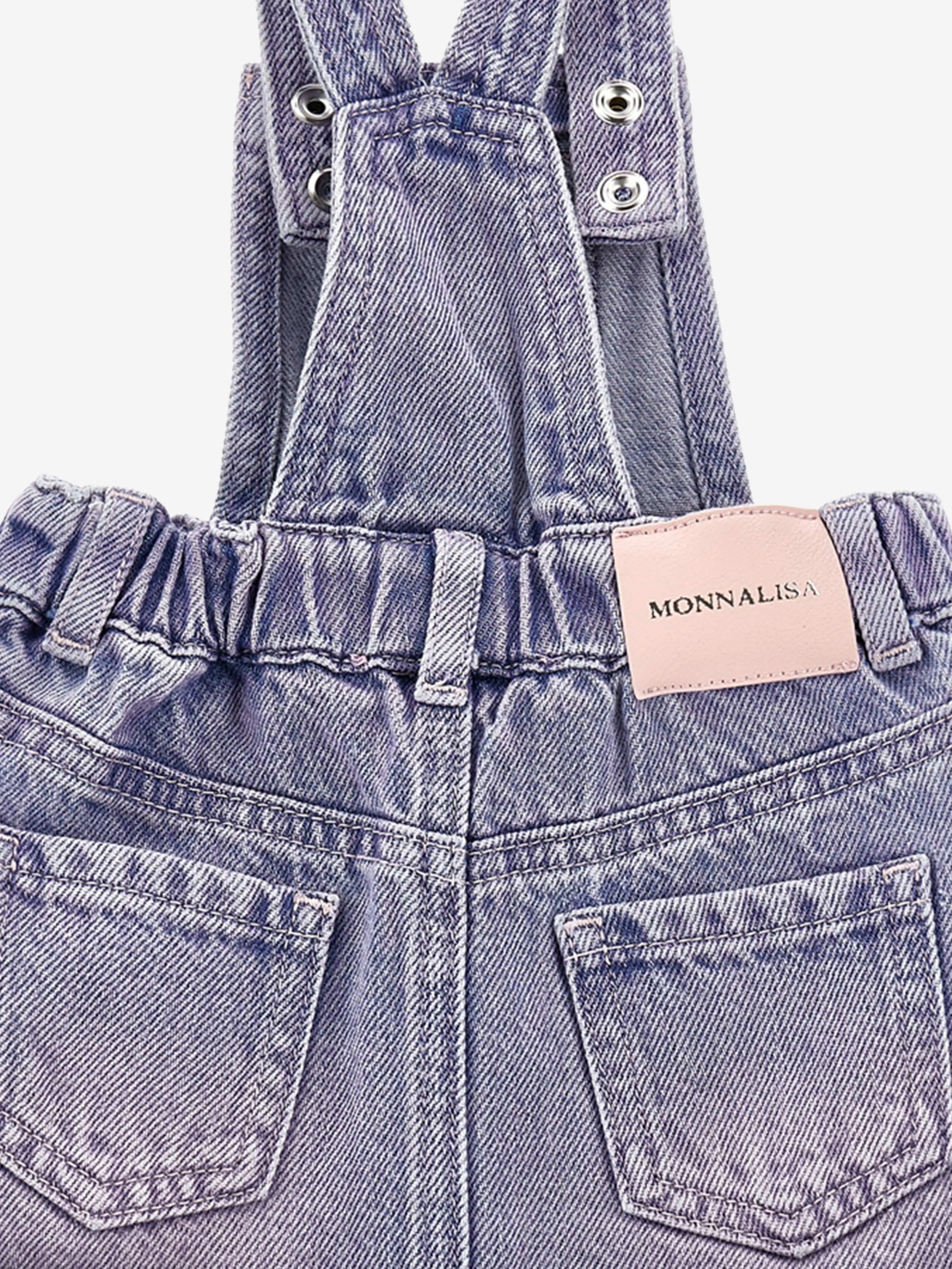 Baby Girls Rose Denim Dungaree Dress in Blue