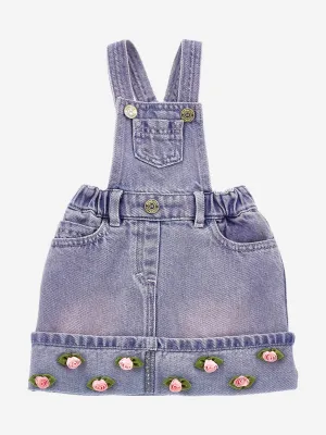 Baby Girls Rose Denim Dungaree Dress in Blue
