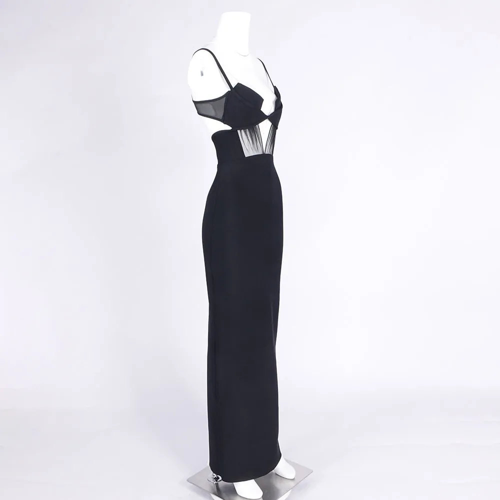 back slit knitted bandage maxi dress in black Gloria Lanvin