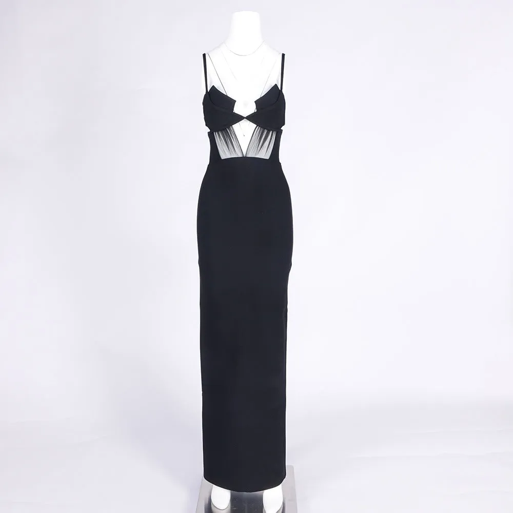 back slit knitted bandage maxi dress in black Gloria Lanvin