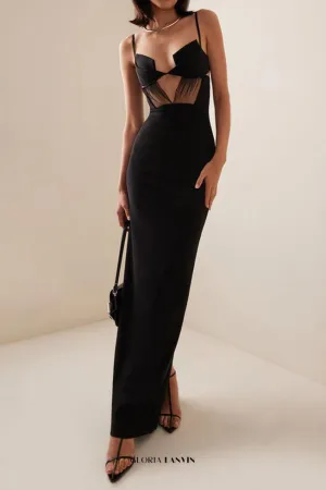 back slit knitted bandage maxi dress in black Gloria Lanvin