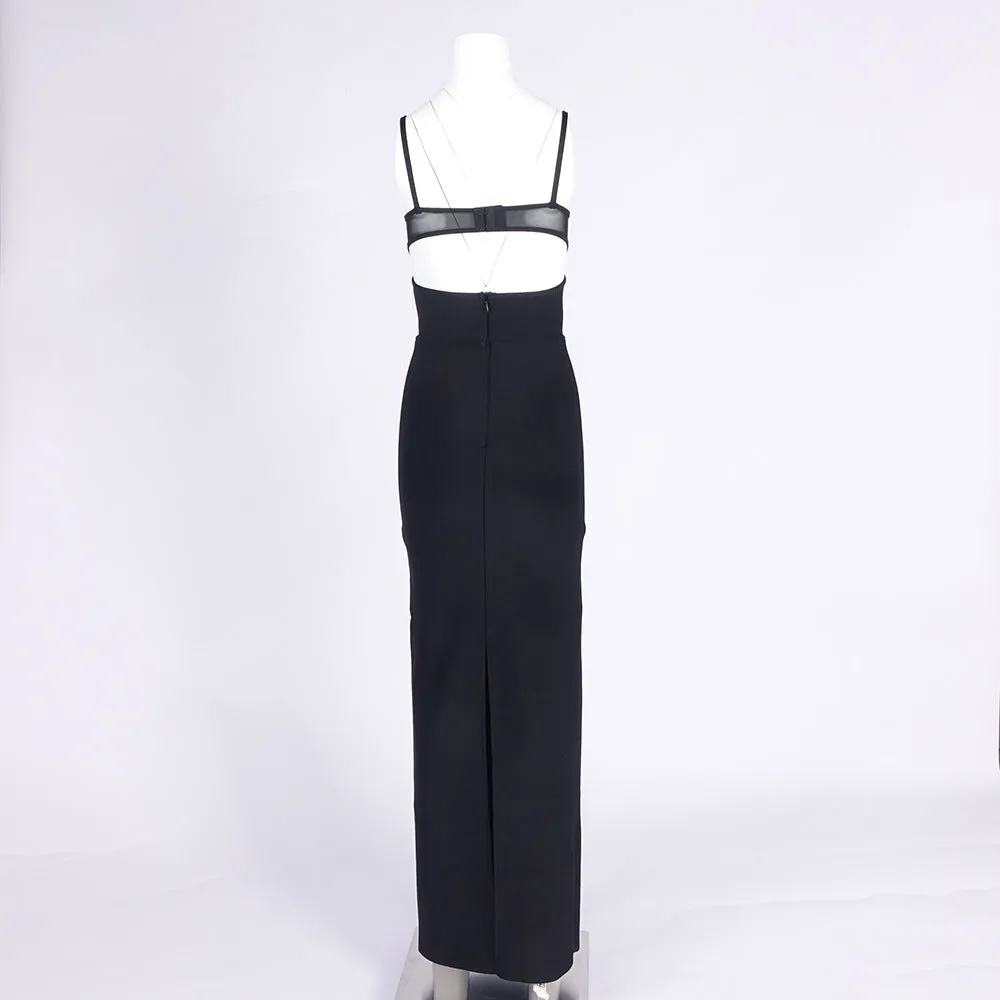 back slit knitted bandage maxi dress in black Gloria Lanvin