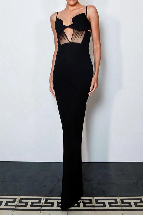 back slit knitted bandage maxi dress in black Gloria Lanvin