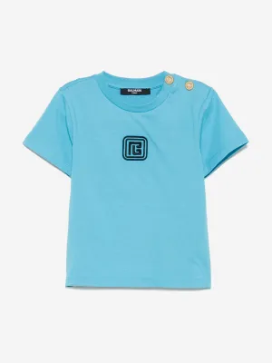 Balmain Baby Boys Monogram Logo T-Shirt in Blue