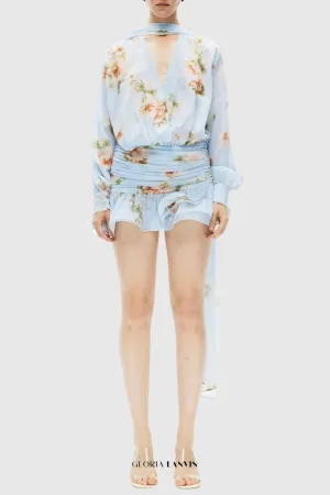 Bhakti Floral Chiffon Ruffle Mini Dress Gloria Lanvin