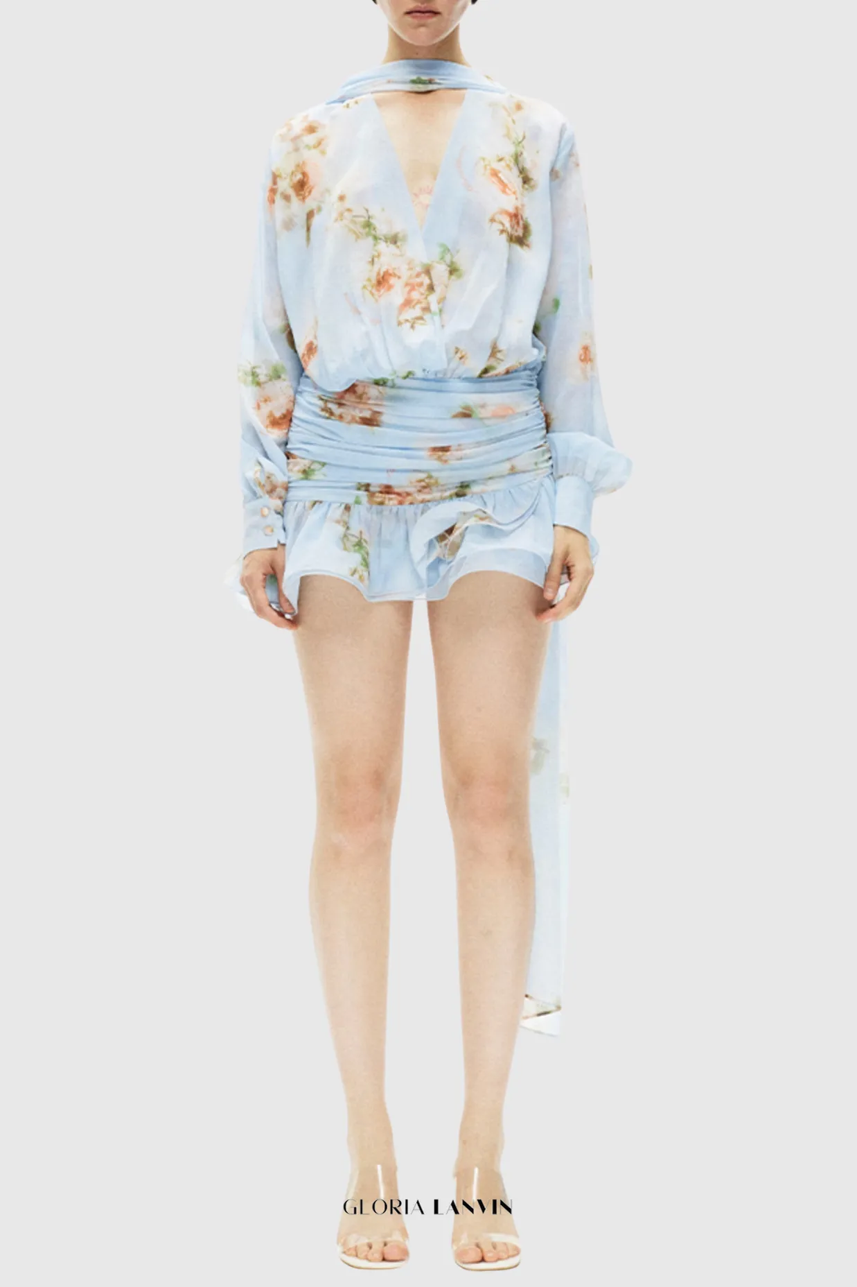Bhakti Floral Chiffon Ruffle Mini Dress Gloria Lanvin