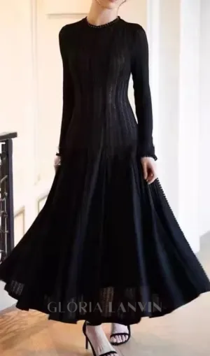 black crochet lace maxi dress with sleeves Gloria Lanvin