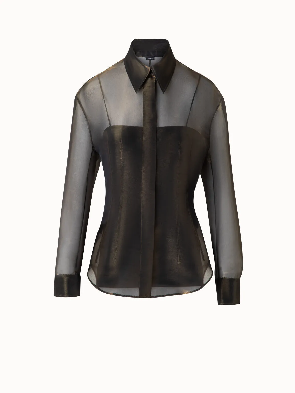 Blouse in Sheer Organza Silk with Gold Shimmer Akris