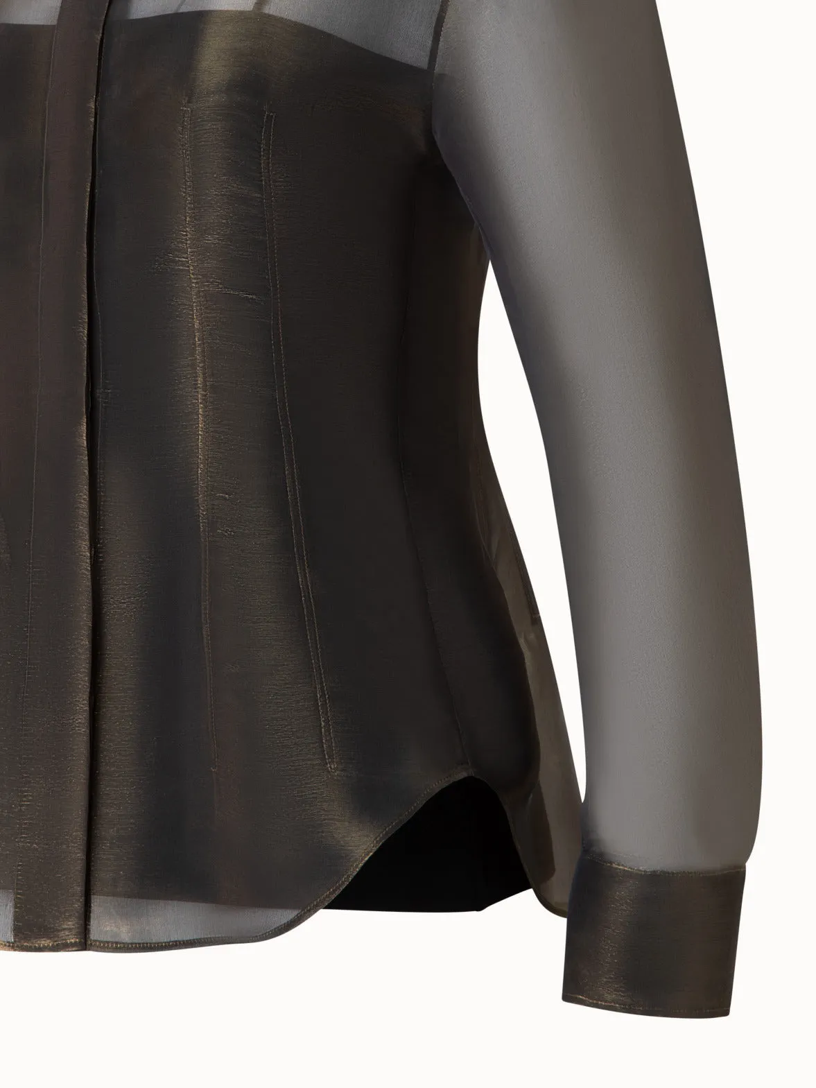 Blouse in Sheer Organza Silk with Gold Shimmer Akris