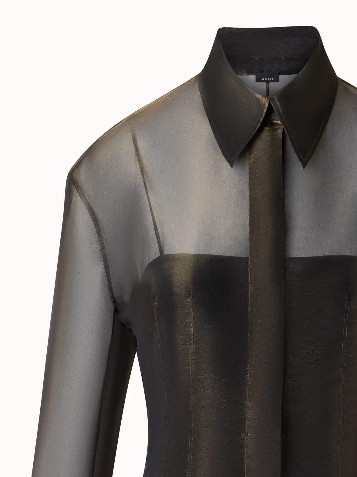 Blouse in Sheer Organza Silk with Gold Shimmer Akris