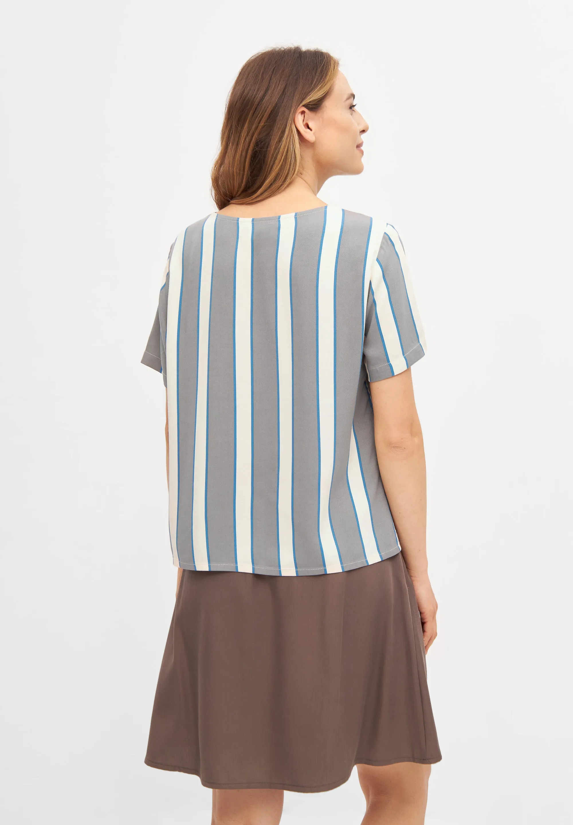 Blouse INES from LENZING™ ECOVERO™ - Off White / Grey (Stripes) Givn Berlin