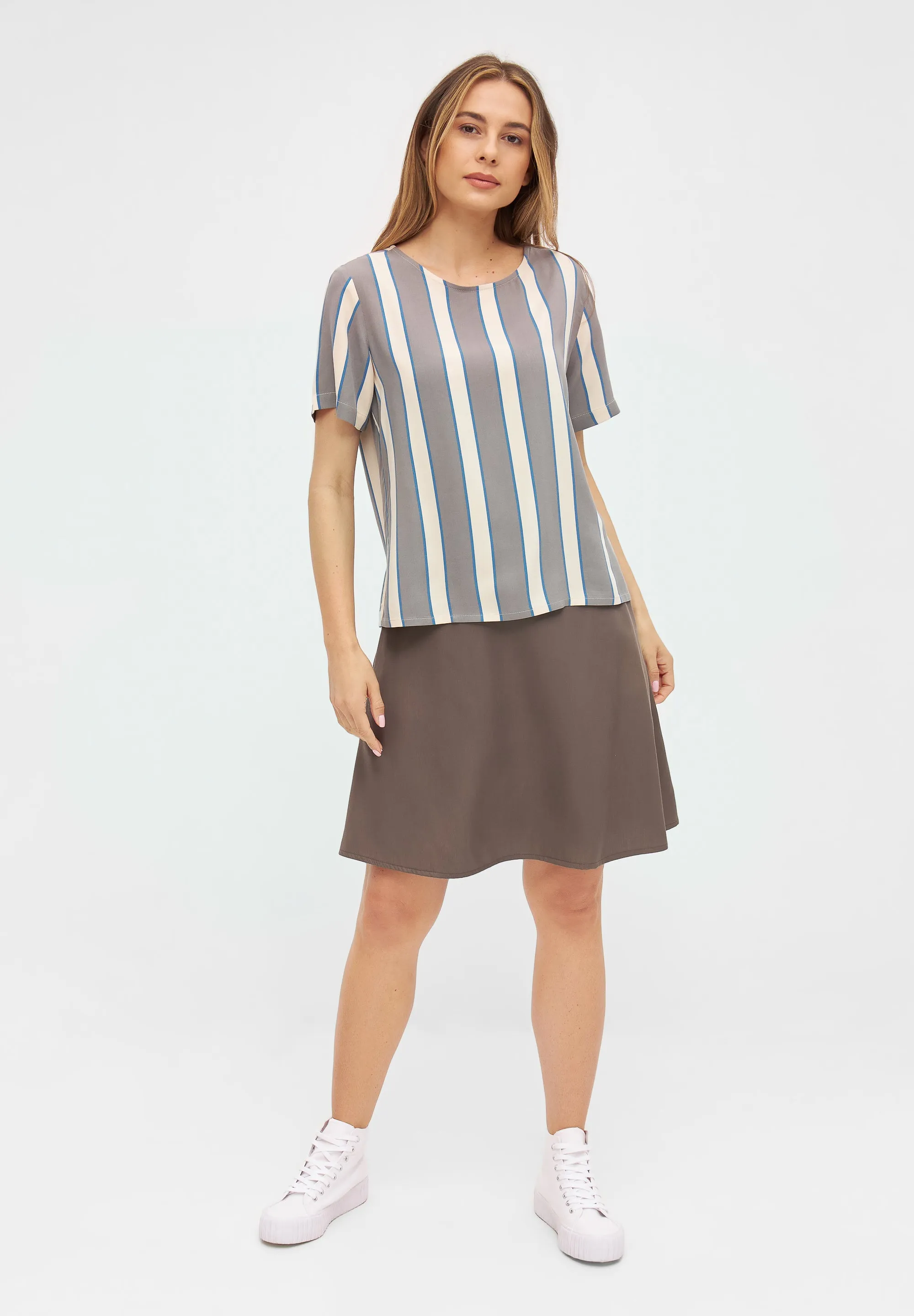 Blouse INES from LENZING™ ECOVERO™ - Off White / Grey (Stripes) Givn Berlin