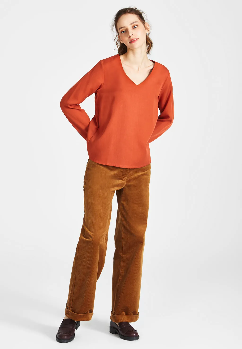 Blouse shirt ROSE in TENCEL™ REFIBRA™ Lyocell - Rusty Orange (Refibra) Givn Berlin