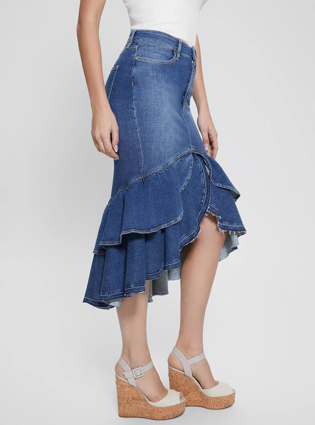 Blue Denim Marina Midi Skirt Guess