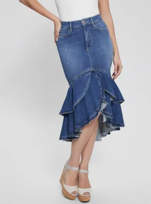 Blue Denim Marina Midi Skirt Guess