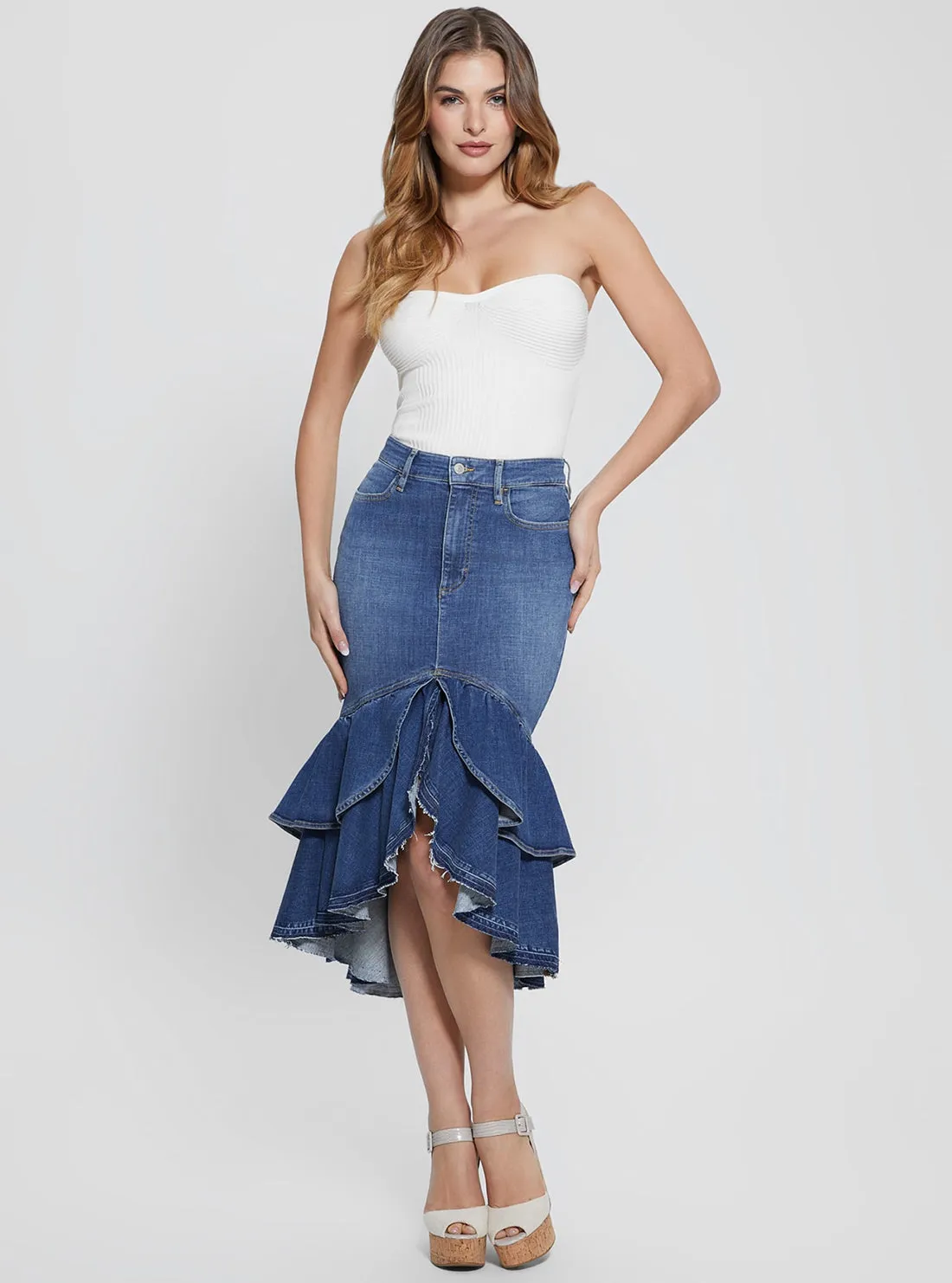 Blue Denim Marina Midi Skirt Guess