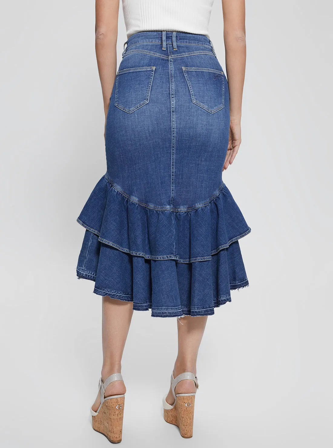Blue Denim Marina Midi Skirt Guess