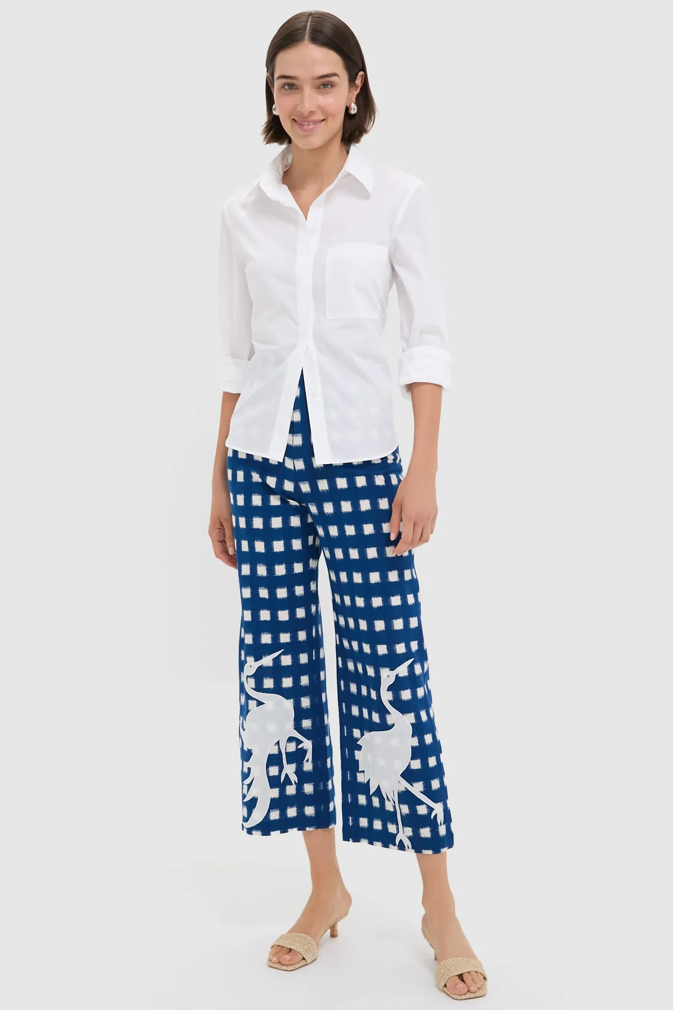 Blue Embroidery Picnic Trousers