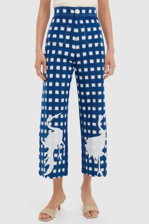 Blue Embroidery Picnic Trousers