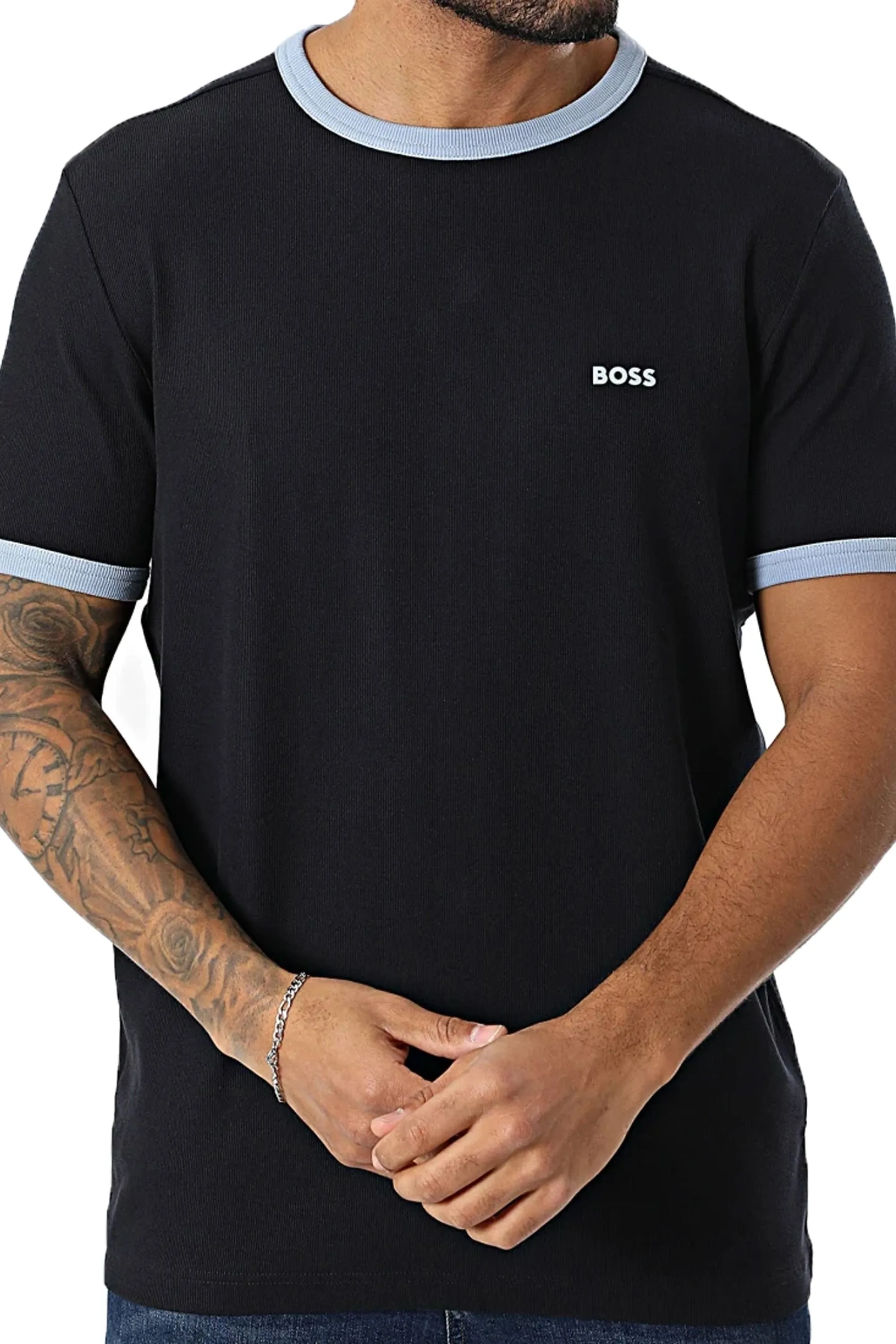 Boss Tee Tape Rib T Shirt Dark Blue