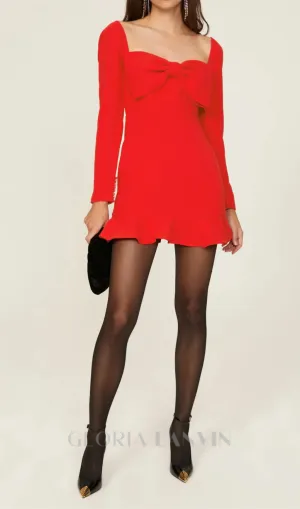 Bow Crepe Mini Dress in red Gloria Lanvin