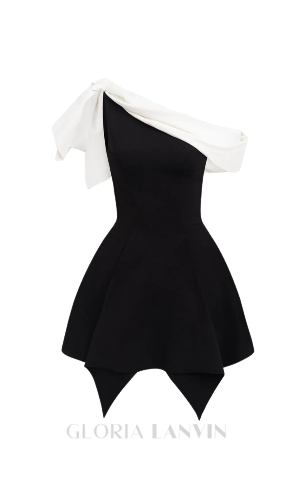 BOW ONE-SHOULDER MINI DRESS IN BLACK Gloria Lanvin