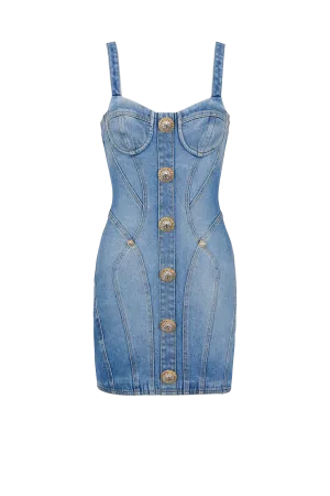 Buttoned denim mini dress in blue Gloria Lanvin