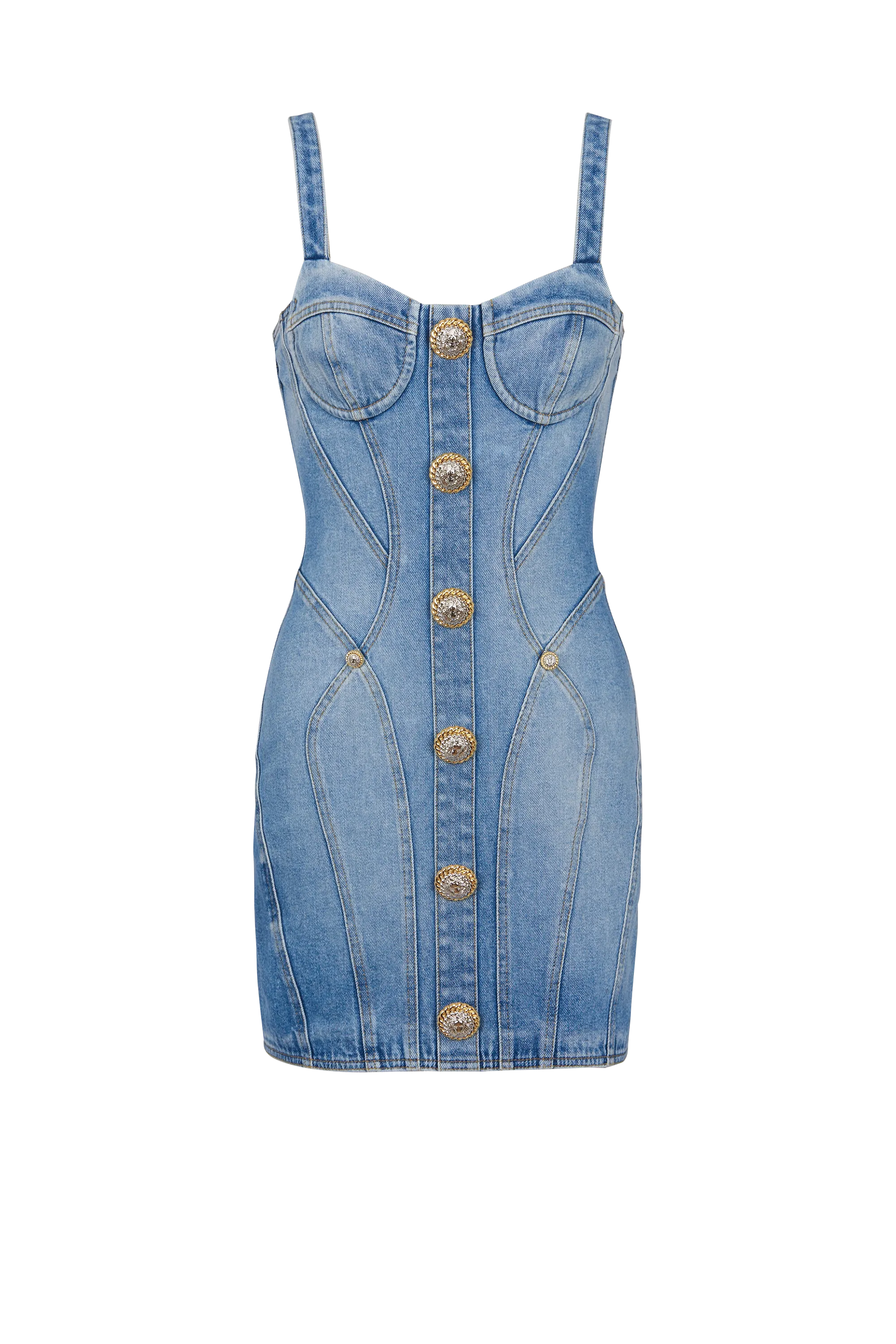 Buttoned denim mini dress in blue Gloria Lanvin