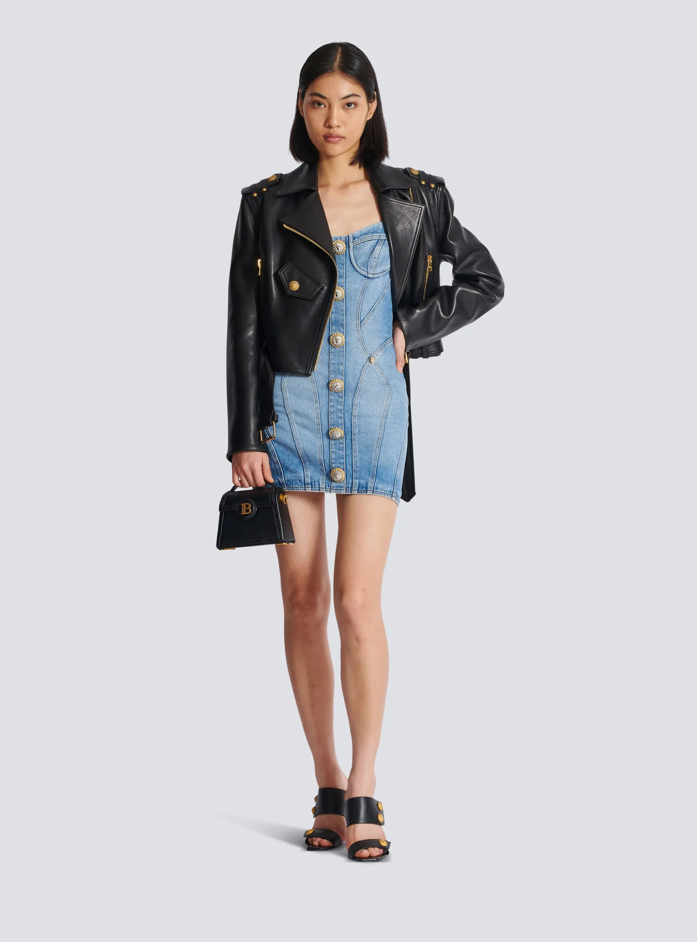 Buttoned denim mini dress in blue Gloria Lanvin
