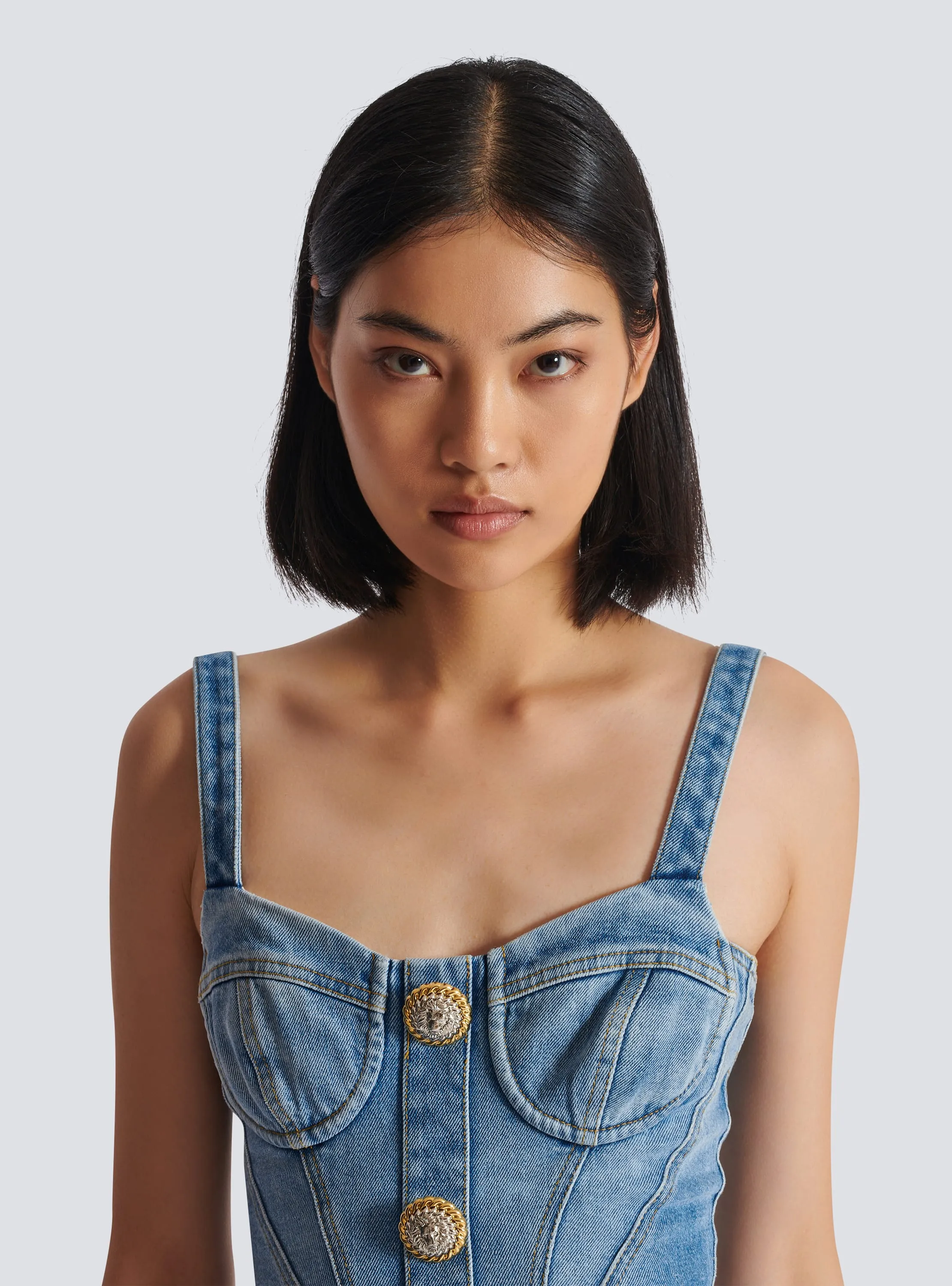 Buttoned denim mini dress in blue Gloria Lanvin