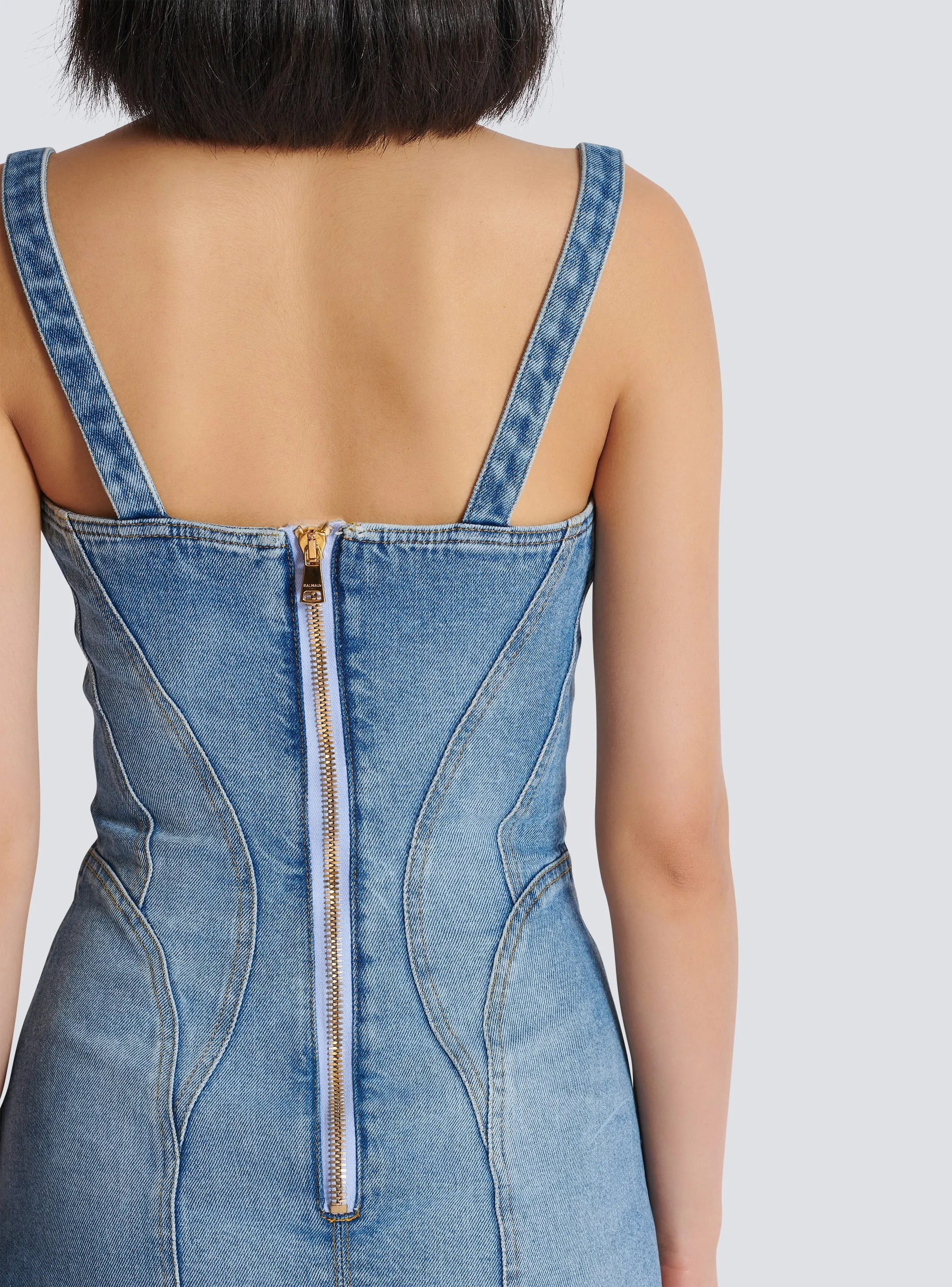 Buttoned denim mini dress in blue Gloria Lanvin
