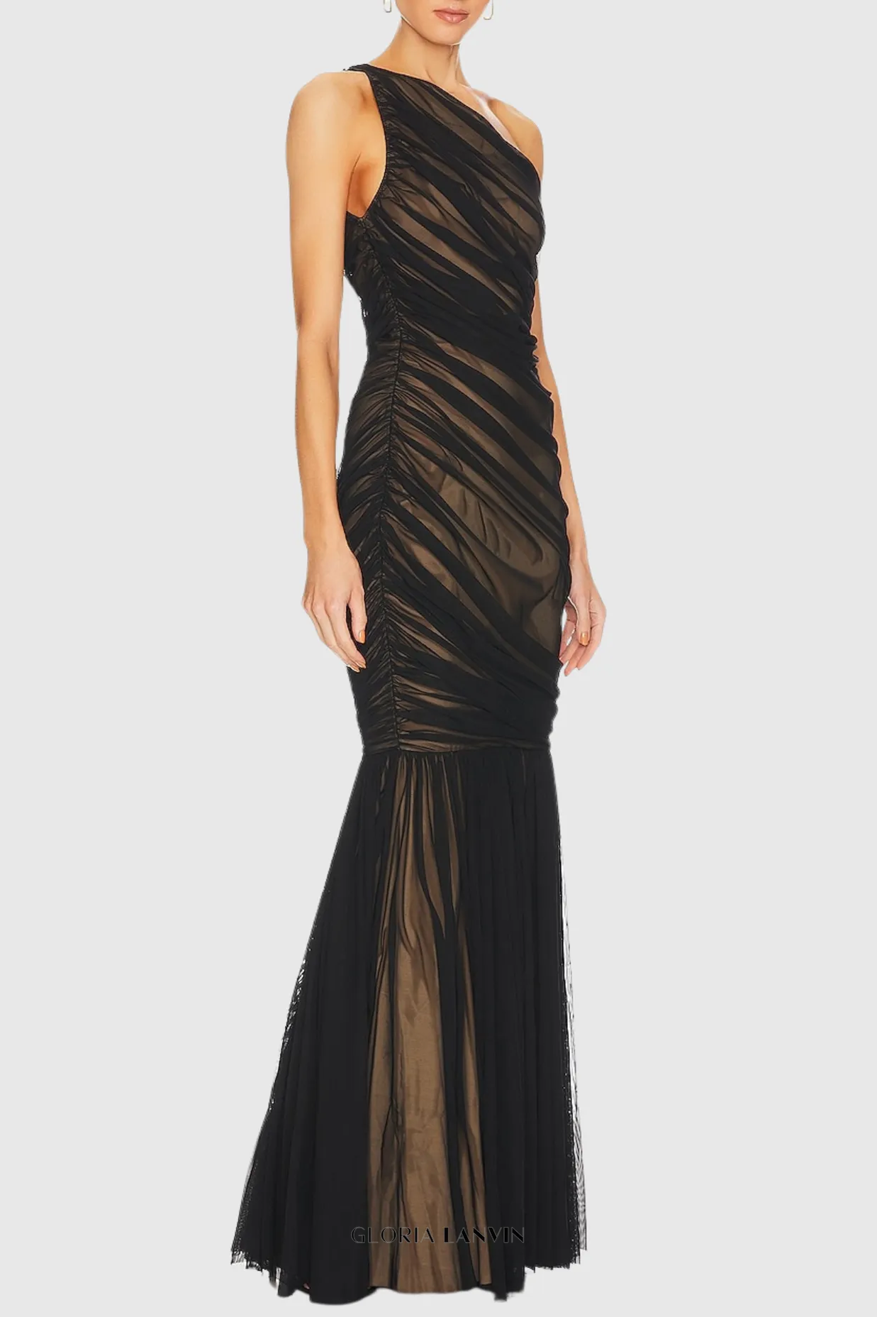 Cadhla One Shoulder Ruched Mesh Maxi Dress Gloria Lanvin