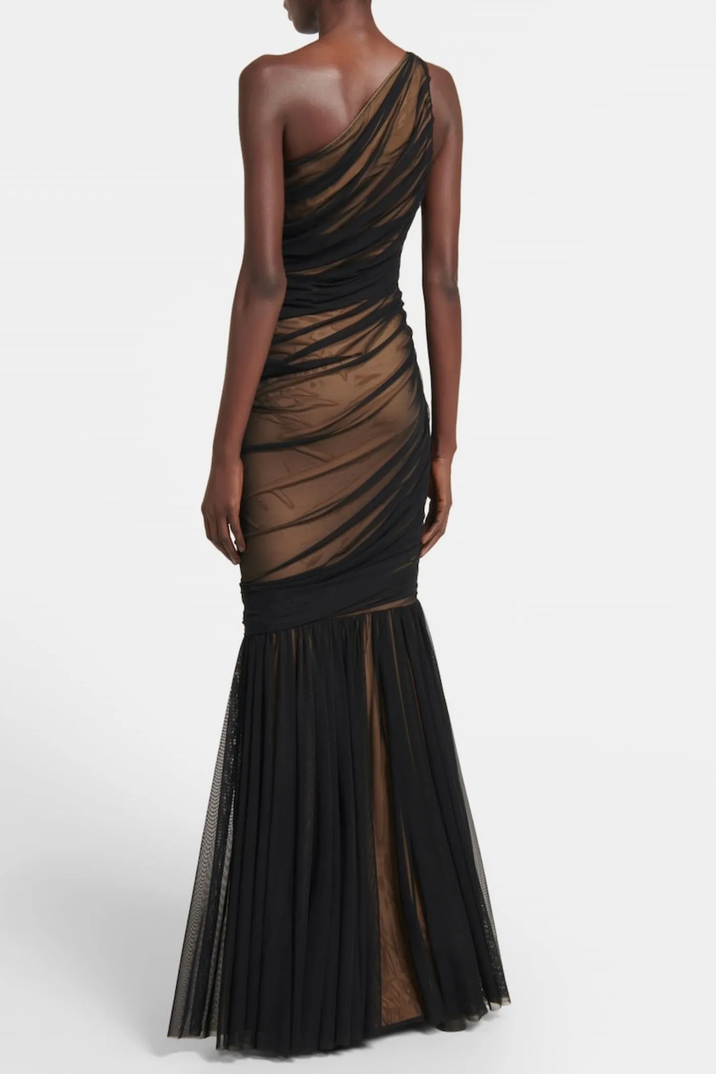 Cadhla One Shoulder Ruched Mesh Maxi Dress Gloria Lanvin