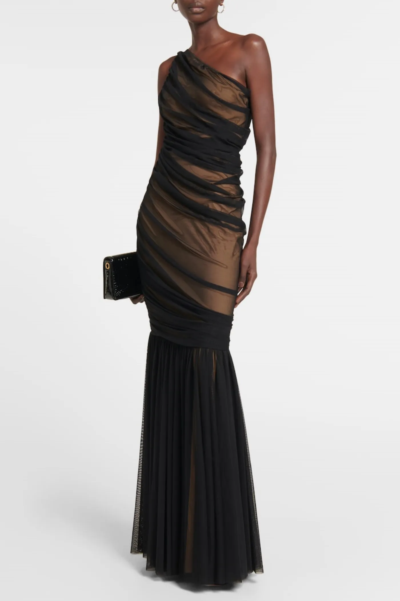 Cadhla One Shoulder Ruched Mesh Maxi Dress Gloria Lanvin