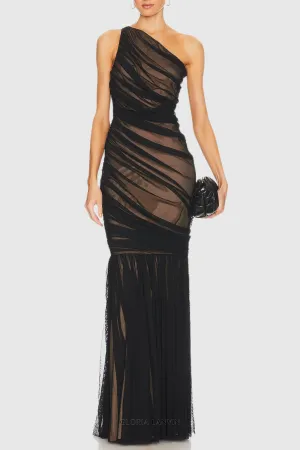 Cadhla One Shoulder Ruched Mesh Maxi Dress Gloria Lanvin