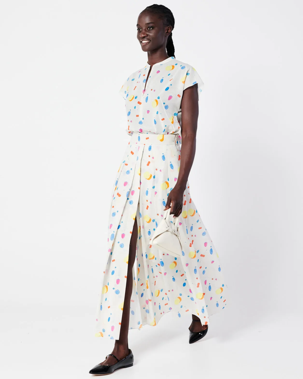 Cap Sleeve Cotton Blouse with Fruits Print Akris