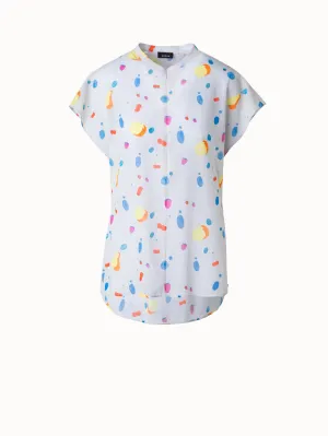 Cap Sleeve Cotton Blouse with Fruits Print Akris
