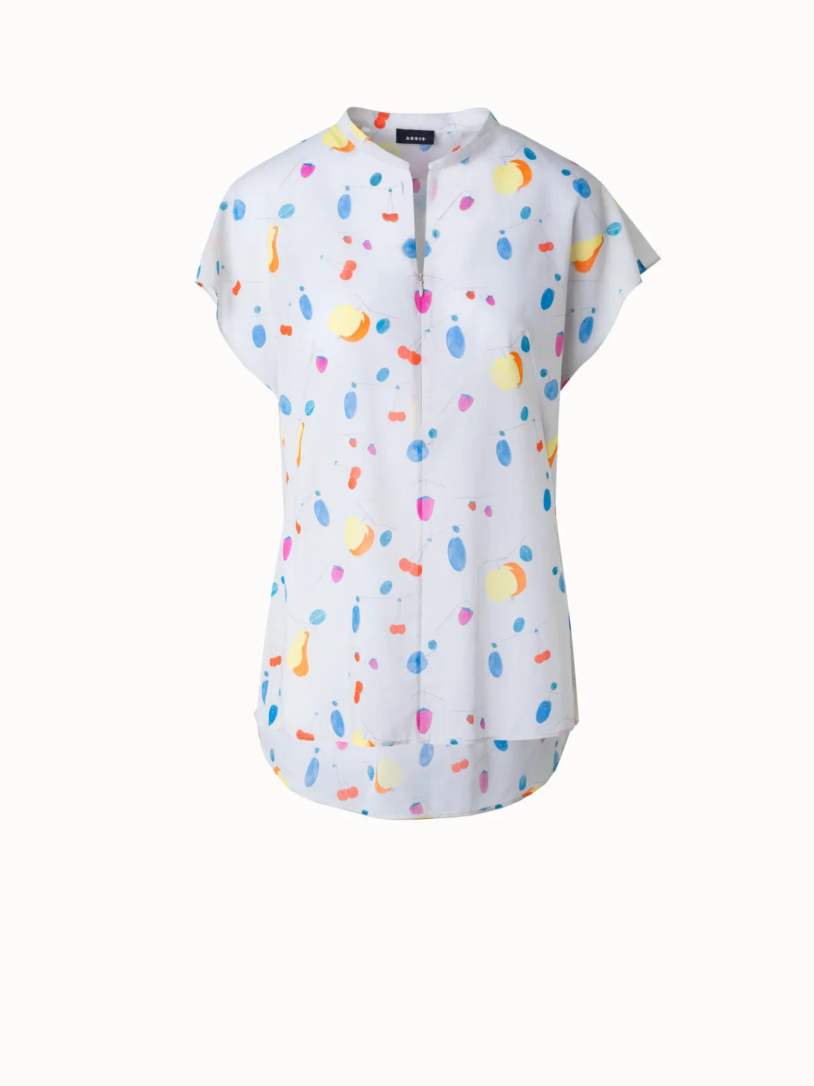 Cap Sleeve Cotton Blouse with Fruits Print Akris